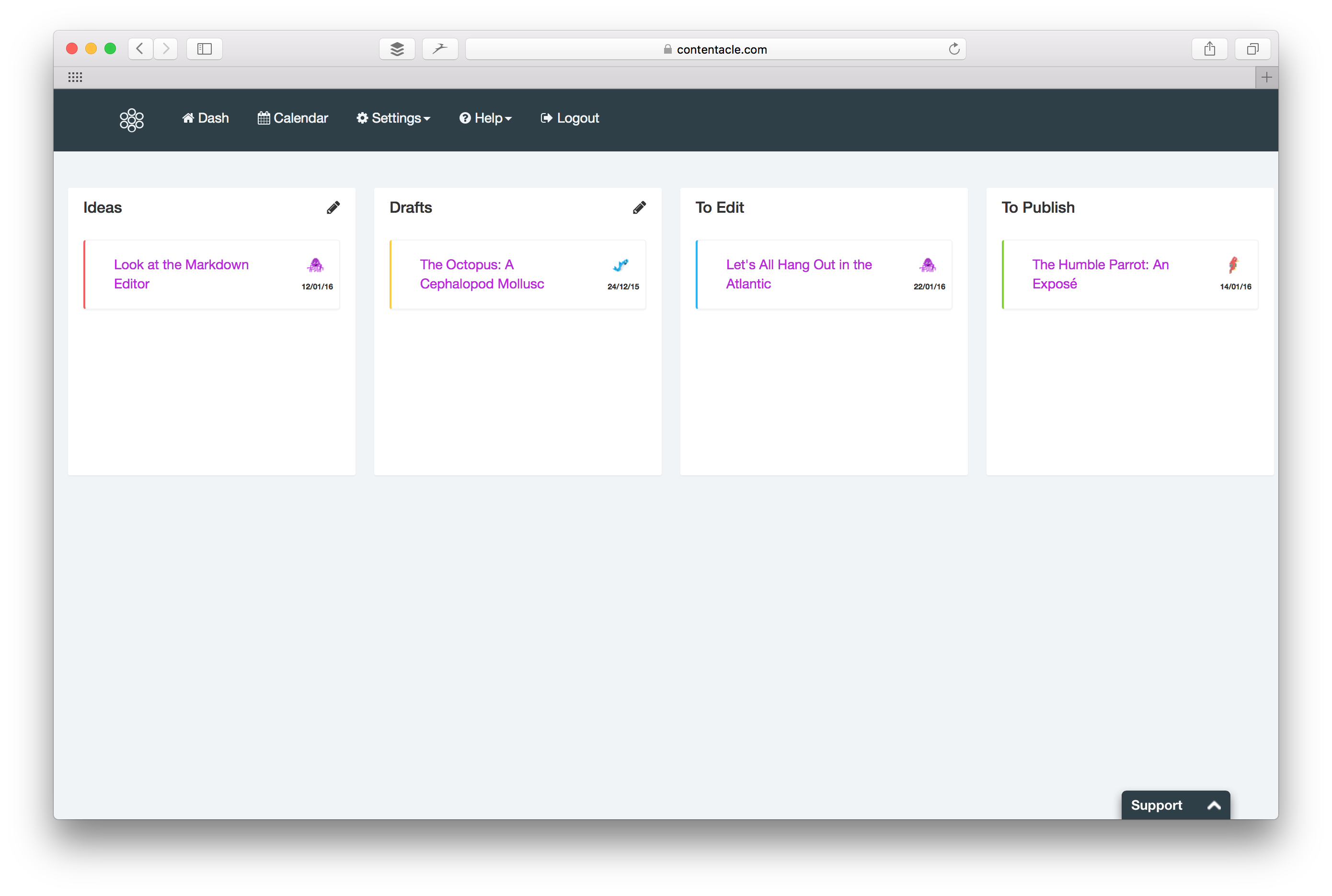 Contentacle Kanban Content Marketing View