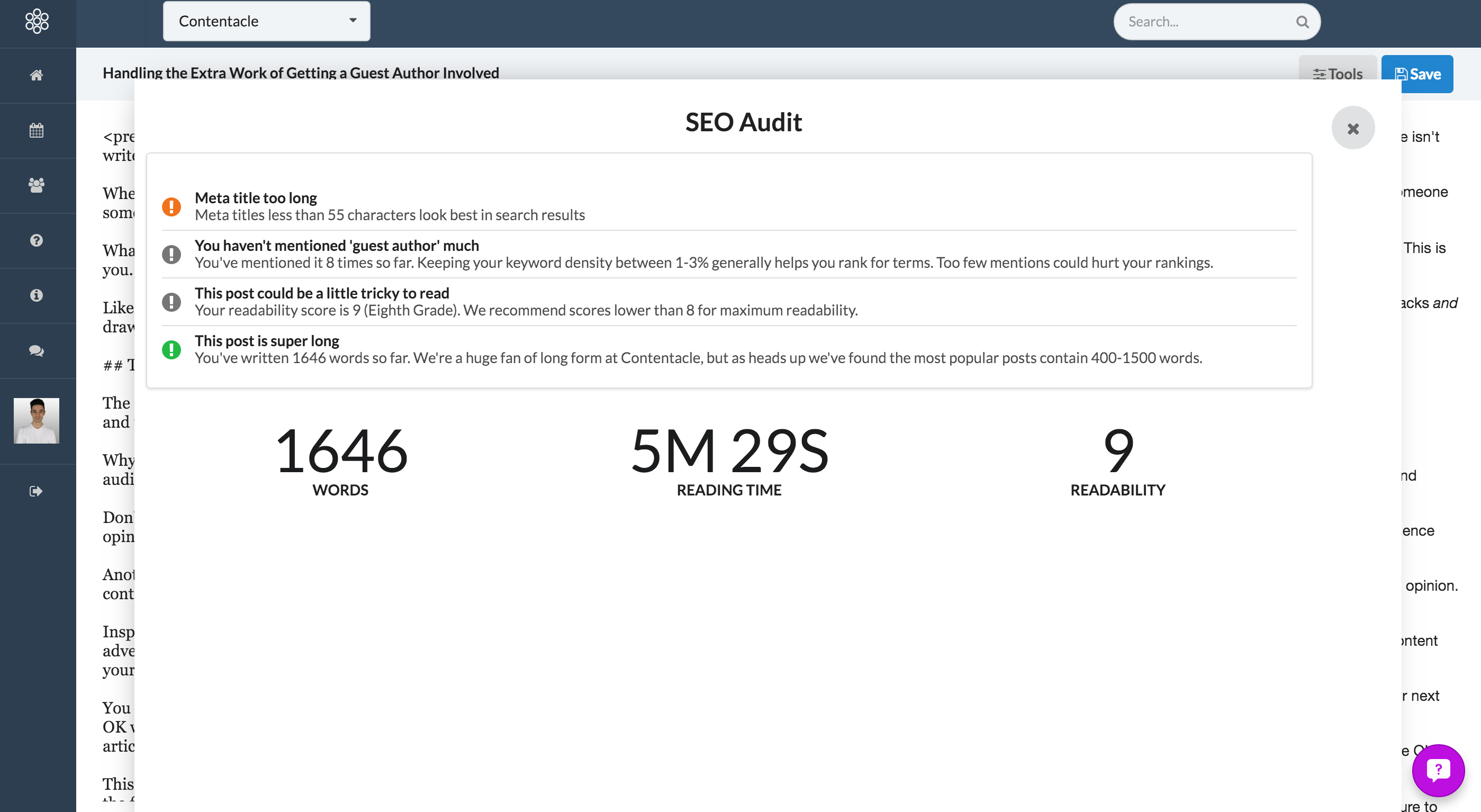 SEO Audit within Contentacle